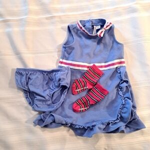 Janie and Jack girls dress, diaper cover & socks 12-18 months vguc